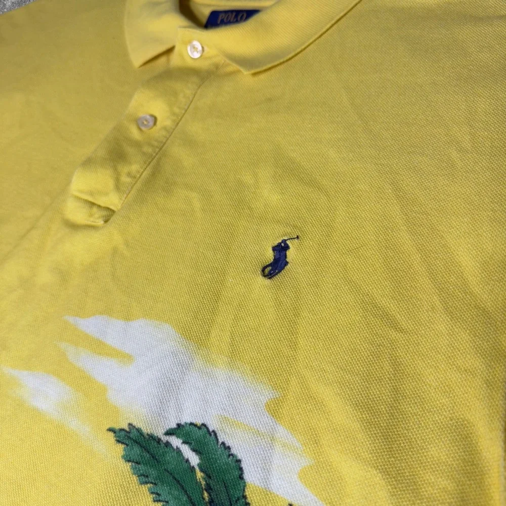 Polo Ralph Lauren Mens XXL Tropical Hawaiian Polo Sailboat Palm Tree Yellow